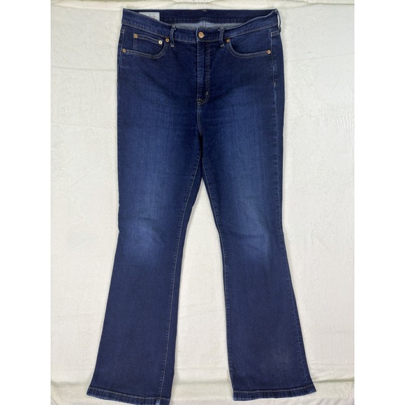 GAP Denim - Gap Jeans Womens 16 Tall Blue Dark Denim Wash High Rise 70s Flare Stretch
